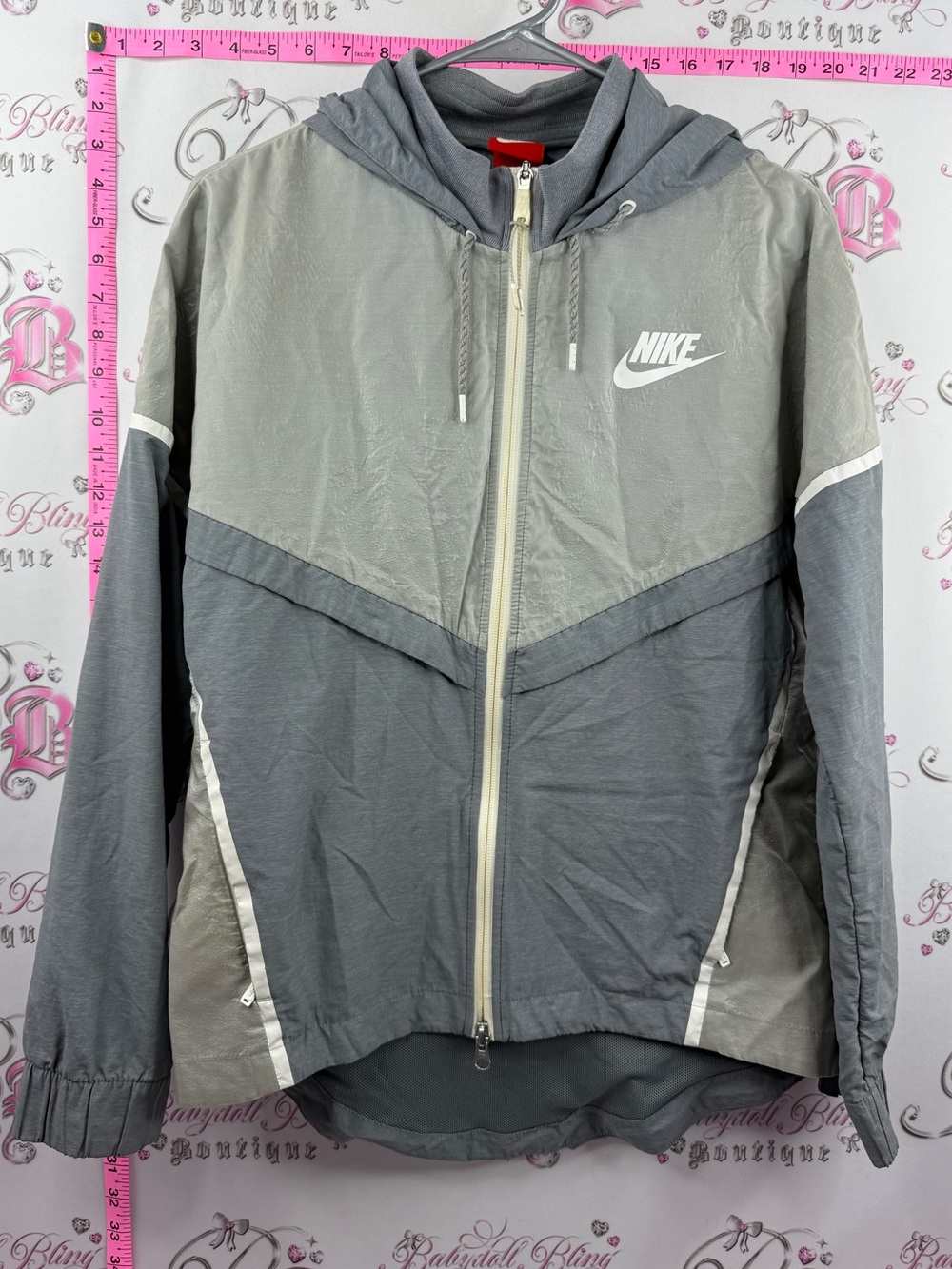 Nike Two-Tone Gray Hooded Utility Windbreaker pockets zip up jacket coat